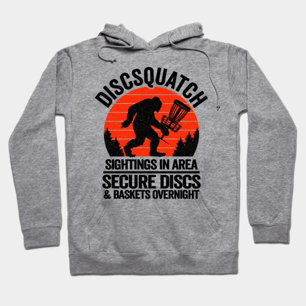 Discsquatch Sightings In Area Bigfoot Disc Golf Hoodie by Kuehni